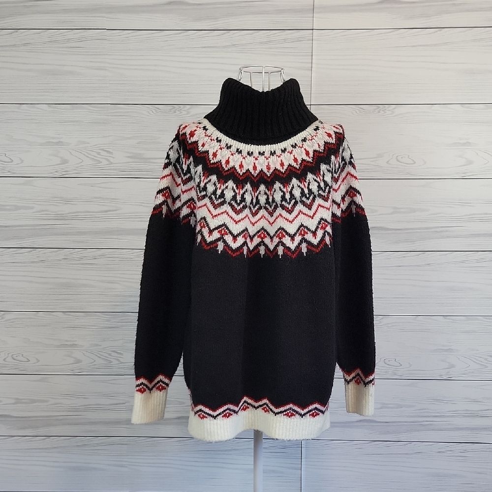 Yessica By C & A Black and White Patterned Turtleneck Sweater Womens Size L